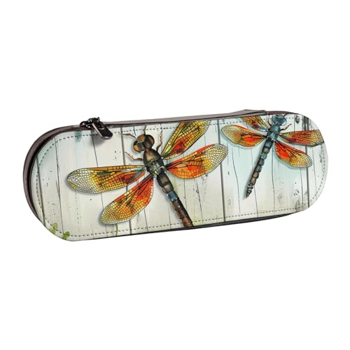 JKSEEPYN Federmäppchen und Make-up-Tasche aus Leder, Motiv: Libellenzaun, bedruckt, für Schule, Büro und Reisen, Schwarz , Einheitsgröße, Schulranzen von JKSEEPYN