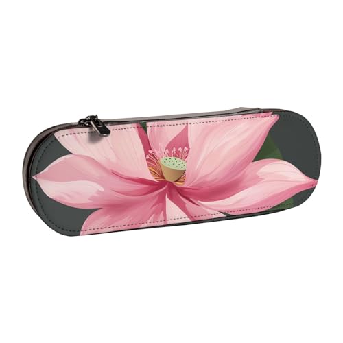 JKSEEPYN Federmäppchen und Make-up-Tasche aus Leder, Motiv: Lotusblüte 1, bedruckt, für Schule, Büro und Reisen, Schwarz , Einheitsgröße, Schulranzen von JKSEEPYN