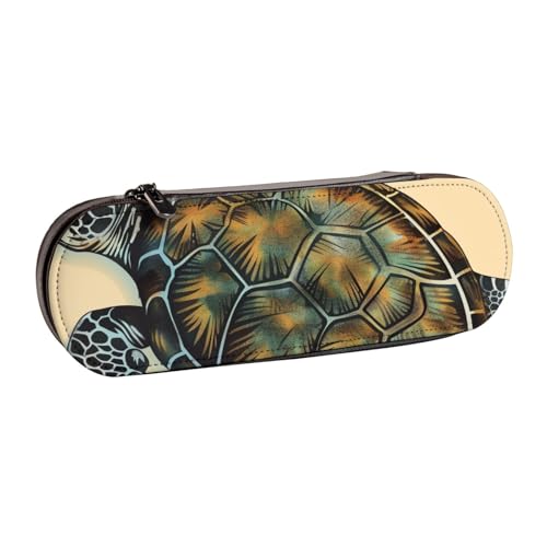 JKSEEPYN Federmäppchen und Make-up-Tasche aus Leder, Motiv: Meeresschildkröte, bedruckt, stilvoller Organizer für Schule, Büro und Reisen, Schwarz , Einheitsgröße, Schulranzen von JKSEEPYN