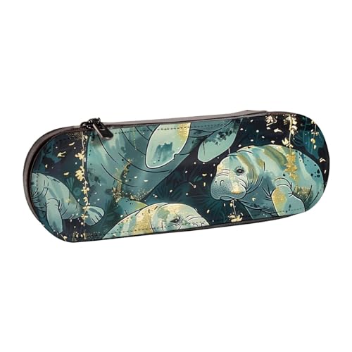 JKSEEPYN Federmäppchen und Make-up-Tasche aus Leder, Motiv: Meerestiere, Kalbs-Druck, stilvoller Organizer für Schule, Büro und Reisen, Schwarz , Einheitsgröße, Schulranzen von JKSEEPYN