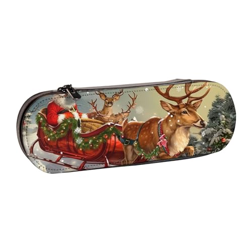 JKSEEPYN Federmäppchen und Make-up-Tasche aus Leder, Motiv: Merry Christmas 2, bedruckt, für Schule, Büro und Reisen, Schwarz , Einheitsgröße, Schulranzen von JKSEEPYN