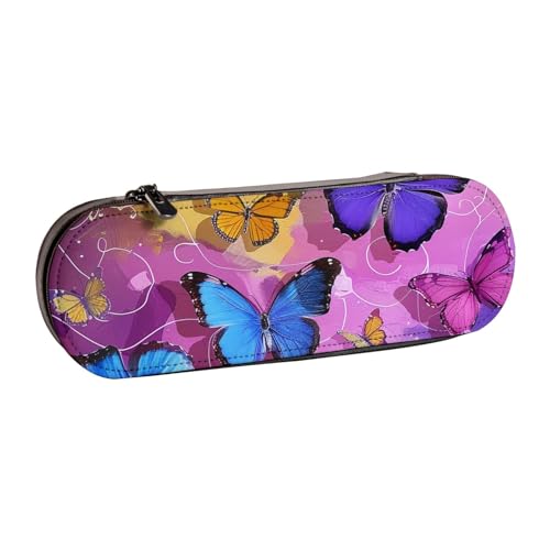 JKSEEPYN Federmäppchen und Make-up-Tasche aus Leder, Motiv: Schmetterlinge und violette Schmetterlinge, stilvoller Organizer für Schule, Büro und Reisen, Schwarz , Einheitsgröße, Schulranzen von JKSEEPYN