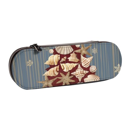 JKSEEPYN Federmäppchen und Make-up-Tasche aus Leder, Motiv: Schneeflocke, Muschel, Weihnachten, bedruckt, Hartschale, stilvoller Organizer für Schule, Büro und Reisen, Schwarz , Einheitsgröße, von JKSEEPYN