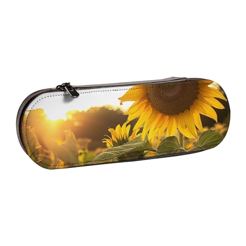 JKSEEPYN Federmäppchen und Make-up-Tasche aus Leder, Motiv: Sonnenblumen, Sonne, bedruckt, stilvoller Organizer für Schule, Büro und Reisen, Schwarz , Einheitsgröße, Schulranzen von JKSEEPYN