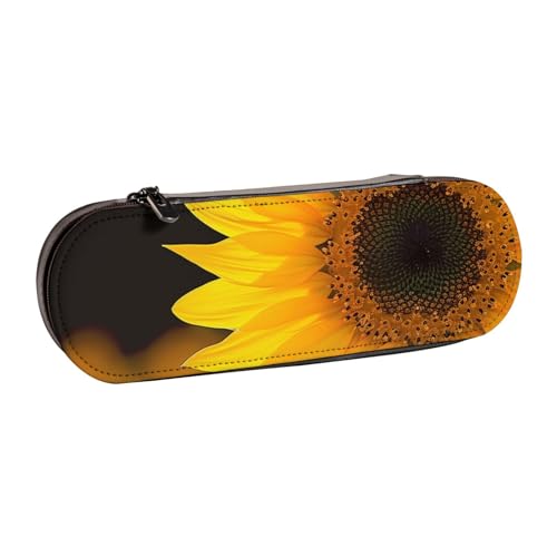 JKSEEPYN Federmäppchen und Make-up-Tasche aus Leder, Motiv: Wildblumen, Sonnenblumen, bedruckt, Hartschale, stilvoller Organizer für Schule, Büro und Reisen, Schwarz , Einheitsgröße, Schulranzen von JKSEEPYN