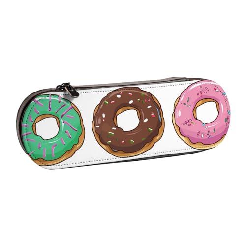 JKSEEPYN Federmäppchen und Make-up-Tasche aus Leder, Motiv: farbige Cartoon-Donuts, stilvoller Organizer für Schule, Büro und Reisen, Schwarz , Einheitsgröße, Schulranzen von JKSEEPYN