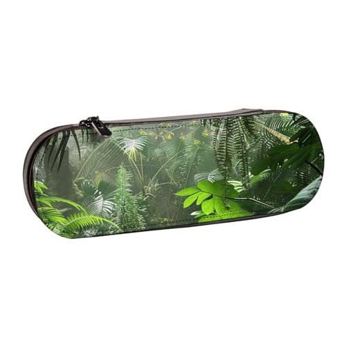 JKSEEPYN Federmäppchen und Make-up-Tasche aus Leder, Motiv: tropischer Regenwald, bedruckt, Hartschale, stilvoller Organizer für Schule, Büro und Reisen, Schwarz , Einheitsgröße, Schulranzen von JKSEEPYN