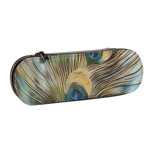 JKSEEPYN Federmäppchen und Make-up-Tasche aus Leder, Pfauenfedern, bedruckt, Hartschale, stilvoller Organizer für Schule, Büro und Reisen, Schwarz , Einheitsgröße, Schulranzen von JKSEEPYN