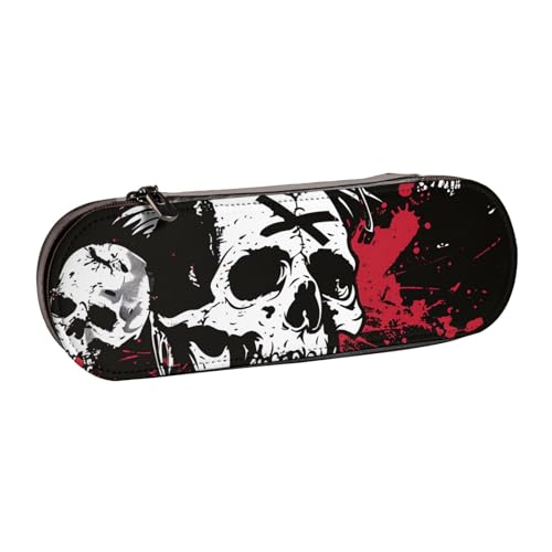JKSEEPYN Federmäppchen und Make-up-Tasche aus Leder, Punk-Totenkopf-Aufdruck, stilvoller Organizer für Schule, Büro und Reisen, Weiß, Schwarz , Einheitsgröße, Schulranzen von JKSEEPYN