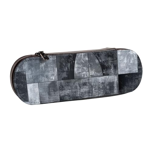 JKSEEPYN Federmäppchen und Make-up-Tasche aus Leder, abstraktes Grau bedruckt, stilvoller Organizer für Schule, Büro und Reisen, Schwarz , Einheitsgröße, Schulranzen von JKSEEPYN