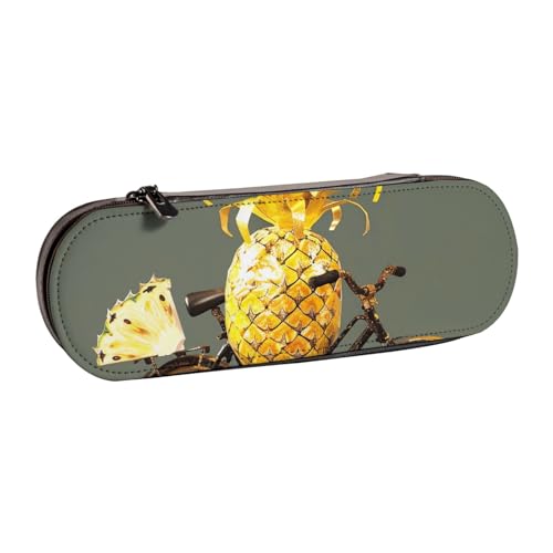 JKSEEPYN Federmäppchen und Make-up-Tasche aus Leder, mit Ananas-Motiv, stilvoller Organizer für Schule, Büro und Reisen, Schwarz , Einheitsgröße, Schulranzen von JKSEEPYN