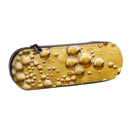 JKSEEPYN Federmäppchen und Make-up-Tasche aus Leder, mit Bierblasen-Aufdruck, stilvoller Organizer für Schule, Büro und Reisen, Schwarz , Einheitsgröße, Schulranzen von JKSEEPYN