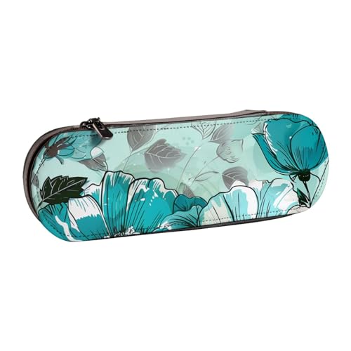 JKSEEPYN Federmäppchen und Make-up-Tasche aus Leder, mit Blumenmuster, Türkis / Blaugrün, stilvoller Organizer für Schule, Büro und Reisen, Schwarz , Einheitsgröße, Schulranzen von JKSEEPYN