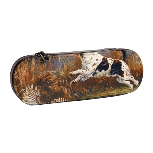 JKSEEPYN Federmäppchen und Make-up-Tasche aus Leder, mit Fangmotiv und Fasan, stilvoller Organizer für Schule, Büro und Reisen, Schwarz , Einheitsgröße, Schulranzen von JKSEEPYN