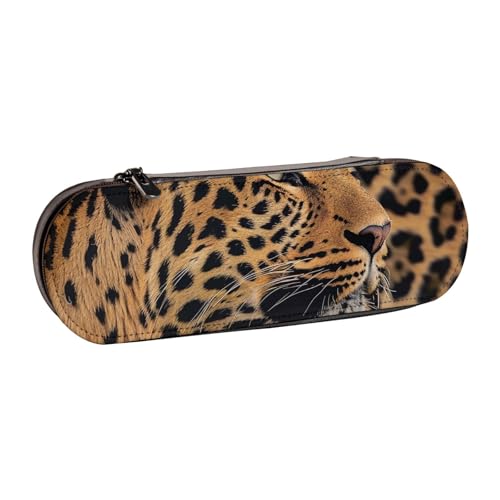 JKSEEPYN Federmäppchen und Make-up-Tasche aus Leder, mit Leopardenmuster, stilvoller Organizer für Schule, Büro und Reisen, Schwarz , Einheitsgröße, Schulranzen von JKSEEPYN