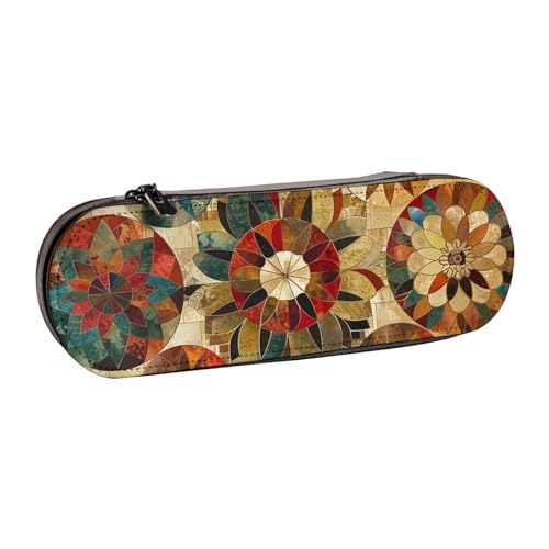 JKSEEPYN Federmäppchen und Make-up-Tasche aus Leder, mit Medaillon-Muster, bedruckt, Hartschale, stilvoller Organizer für Schule, Büro und Reisen, Schwarz , Einheitsgröße, Schulranzen von JKSEEPYN