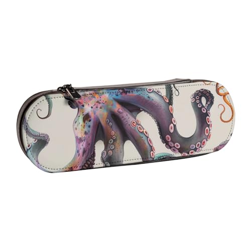 JKSEEPYN Federmäppchen und Make-up-Tasche aus Leder, mit Oktopus-Muster, stilvoller Organizer für Schule, Büro und Reisen, Schwarz , Einheitsgröße, Schulranzen von JKSEEPYN