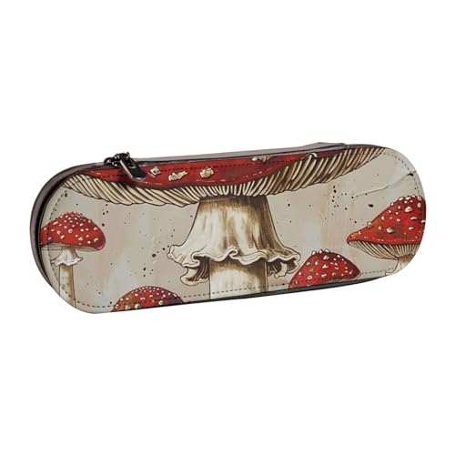 JKSEEPYN Federmäppchen und Make-up-Tasche aus Leder, mit Pilz-Aufdruck, stilvoller Organizer für Schule, Büro und Reisen, Rot / Weiß, Schwarz , Einheitsgröße, Schulranzen von JKSEEPYN