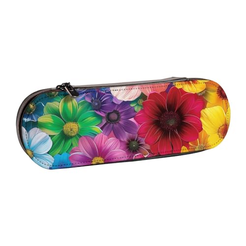 JKSEEPYN Federmäppchen und Make-up-Tasche aus Leder, mit Regenbogen-Blumen, bedruckt, stilvoller Organizer für Schule, Büro und Reisen, Schwarz , Einheitsgröße, Schulranzen von JKSEEPYN