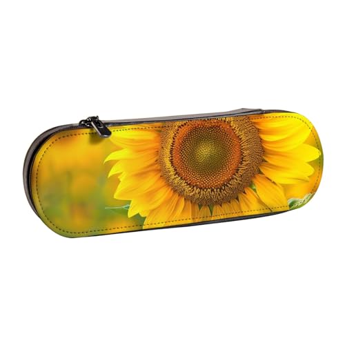 JKSEEPYN Federmäppchen und Make-up-Tasche aus Leder, mit Sonnenblumen-Aufdruck, stilvoller Organizer für Schule, Büro und Reisen, Schwarz , Einheitsgröße, Schulranzen von JKSEEPYN