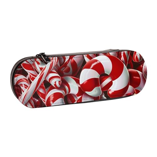 JKSEEPYN Federmäppchen und Make-up-Tasche aus Leder, mit Zuckerstangen-Motiv, bedruckt, für Schule, Büro und Reisen, Schwarz , Einheitsgröße, Schulranzen von JKSEEPYN