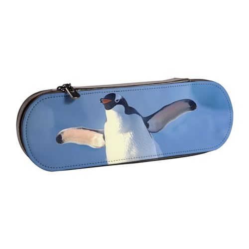 JKSEEPYN Federmäppchen und Make-up-Tasche aus Leder, mit niedlichem Pinguin-Aufdruck, stilvoller Organizer für Schule, Büro und Reisen, Schwarz , Einheitsgröße, Schulranzen von JKSEEPYN