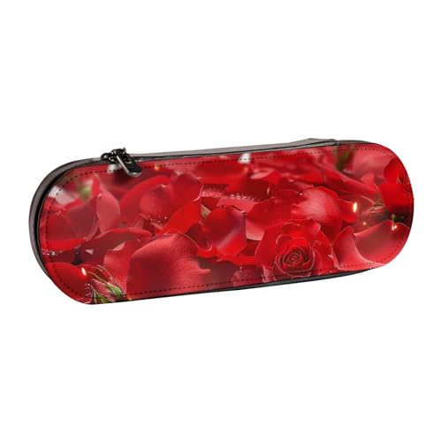 JKSEEPYN Federmäppchen und Make-up-Tasche aus Leder, mit roten Rosenblättern, bedruckt, für Schule, Büro und Reisen, Schwarz , Einheitsgröße, Schulranzen von JKSEEPYN