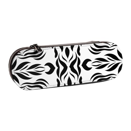 JKSEEPYN Federmäppchen und Make-up-Tasche aus Leder, mit schwarzem und weißem Muster, bedruckt, für Schule, Büro und Reisen, Schwarz , Einheitsgröße, Schulranzen von JKSEEPYN
