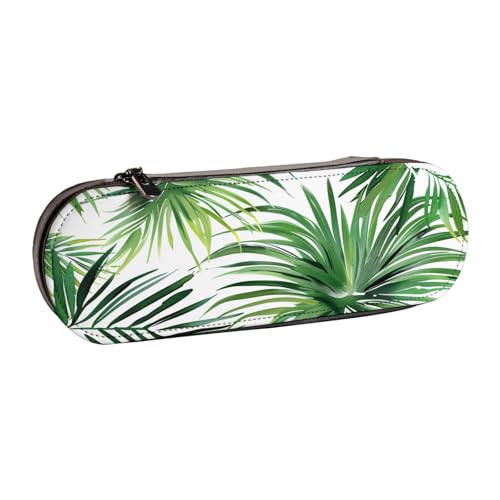 JKSEEPYN Federmäppchen und Make-up-Tasche aus Leder, mit transparentem Palmblatt-Muster, bedruckt, stilvoller Organizer für Schule, Büro und Reisen, Schwarz , Einheitsgröße, Schulranzen von JKSEEPYN