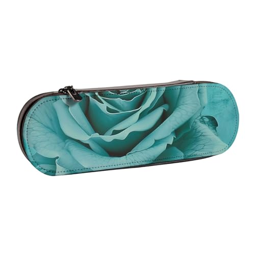 JKSEEPYN Federmäppchen und Make-up-Tasche aus Leder, mit türkisfarbenem Rosenmuster, stilvoller Organizer für Schule, Büro und Reisen, Schwarz , Einheitsgröße, Schulranzen von JKSEEPYN
