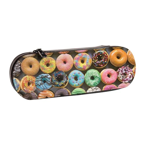JKSEEPYN Federmäppchen und Make-up-Tasche aus Leder mit Donut-Motiv, bedruckt, für Schule, Büro und Reisen, Schwarz , Einheitsgröße, Schulranzen von JKSEEPYN