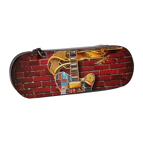 JKSEEPYN Federmäppchen und Make-up-Tasche aus Leder mit Gitarren-Motiv, stilvoller Organizer für Schule, Büro und Reisen, Schwarz , Einheitsgröße, Schulranzen von JKSEEPYN