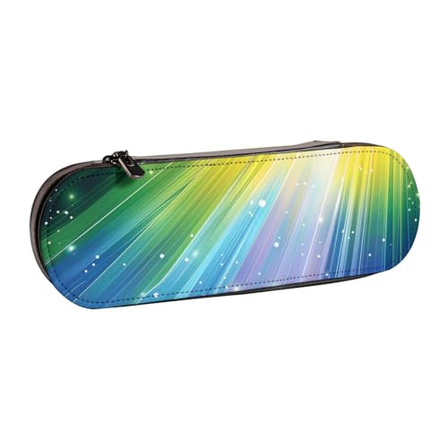 JKSEEPYN Federmäppchen und Make-up-Tasche aus Leder mit Regenbogenstreifen, stilvoller Organizer für Schule, Büro und Reisen, Schwarz , Einheitsgröße, Schulranzen von JKSEEPYN