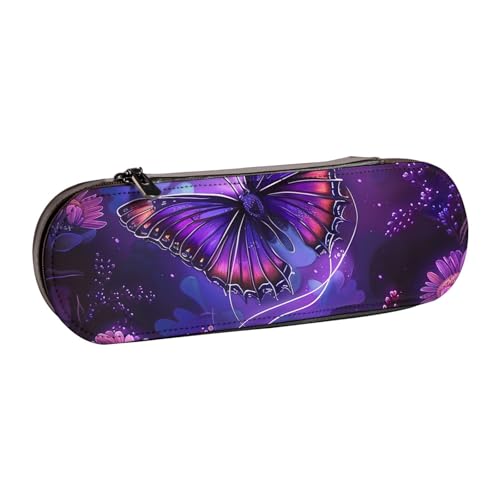 JKSEEPYN Federmäppchen und Make-up-Tasche aus Leder mit Schmetterlingsmotiv, stilvoller Organizer für Schule, Büro und Reisen, Lila, Schwarz , Einheitsgröße, Schulranzen von JKSEEPYN