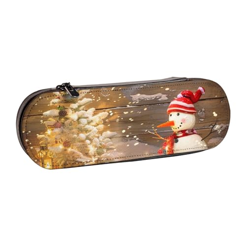JKSEEPYN Federmäppchen und Make-up-Tasche aus Leder mit Weihnachts- und Schneemann-Motiv, stilvoller Organizer für Schule, Büro und Reisen, Schwarz , Einheitsgröße, Schulranzen von JKSEEPYN
