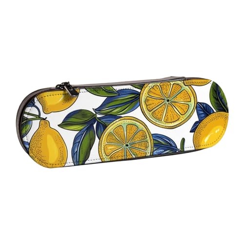 JKSEEPYN Federmäppchen und Make-up-Tasche aus Leder mit Zitronenfrucht-Muster, stilvoller Organizer für Schule, Büro und Reisen, Schwarz , Einheitsgröße, Schulranzen von JKSEEPYN
