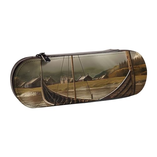 JKSEEPYN Federmäppchen und Make-up-Tasche aus Leder mit altem Boot, stilvoller Organizer für Schule, Büro und Reisen, Schwarz , Einheitsgröße, Schulranzen von JKSEEPYN