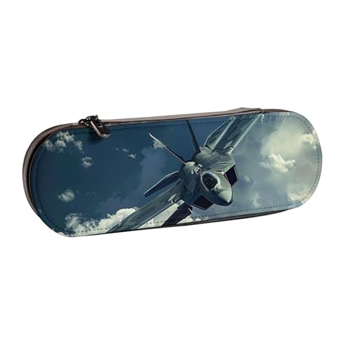 JKSEEPYN Federmäppchen und Make-up-Tasche aus Leder mit fliegendem Flugzeug, stilvoller Organizer für Schule, Büro und Reisen, Schwarz , Einheitsgröße, Schulranzen von JKSEEPYN