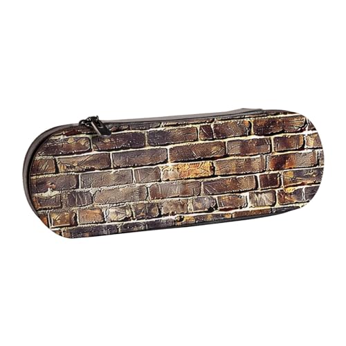 JKSEEPYN Federmäppchen und Make-up-Tasche aus Leder mit industriellem Backsteinmauer-Hintergrund, bedrucktes Hartschalenetui und Make-up-Tasche, stilvoller Organizer für Schule, Büro und Reisen, von JKSEEPYN