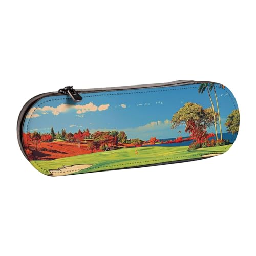 JKSEEPYN Federmäppchen und Make-up-Tasche für Golfplatz, bedrucktes Hartschalen-Leder, stilvoller Organizer für Schule, Büro und Reisen, Schwarz , Einheitsgröße, Schulranzen von JKSEEPYN