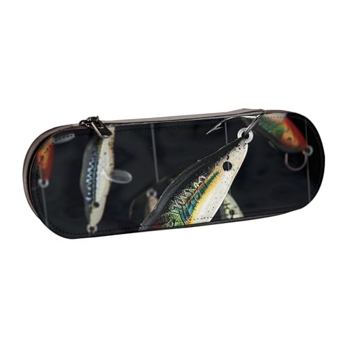 JKSEEPYN Federmäppchen und Make-up-Tasche mit Angelköderdruck, Hartschale, Leder, stilvoller Organizer für Schule, Büro und Reisen, Schwarz , Einheitsgröße, Schulranzen von JKSEEPYN