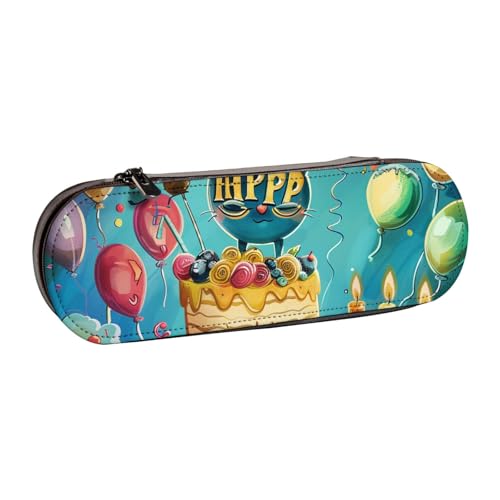 JKSEEPYN Federmäppchen und Make-up-Tasche mit Aufdruck "Happy Birthday", aus Leder, stilvoller Organizer für Schule, Büro und Reisen, Schwarz , Einheitsgröße, Schulranzen von JKSEEPYN