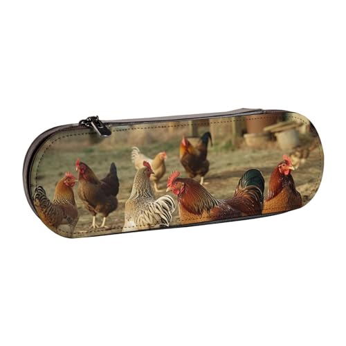 JKSEEPYN Federmäppchen und Make-up-Tasche mit Bauernhof-Hühner-Motiv, bedrucktes Hartschalenleder, stilvoller Organizer für Schule, Büro und Reisen, Schwarz , Einheitsgröße, Schulranzen von JKSEEPYN