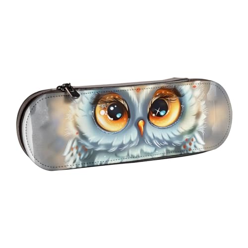 JKSEEPYN Federmäppchen und Make-up-Tasche mit Cartoon-Eulen-Motiv, aus Leder, stilvoller Organizer für Schule, Büro und Reisen, Schwarz , Einheitsgröße, Schulranzen von JKSEEPYN