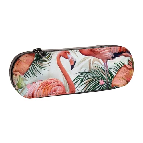 JKSEEPYN Federmäppchen und Make-up-Tasche mit Flamingo-Blumen bedruckt, Hartschale, Leder, stilvoller Organizer für Schule, Büro und Reisen, Schwarz , Einheitsgröße, Schulranzen von JKSEEPYN