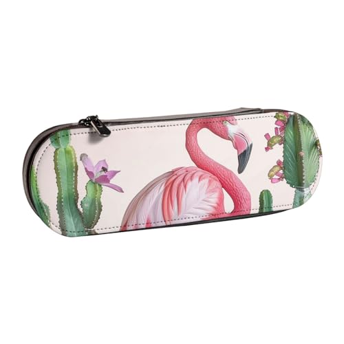 JKSEEPYN Federmäppchen und Make-up-Tasche mit Flamingo-Sukkulenten-Motiv, bedruckt, Hartschale, Leder, stilvoller Organizer für Schule, Büro und Reisen, Schwarz , Einheitsgröße, Schulranzen von JKSEEPYN
