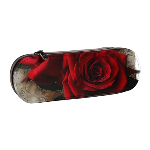JKSEEPYN Federmäppchen und Make-up-Tasche mit Gothic-Rose, bedrucktes Hartschalenetui aus Leder, stilvoller Organizer für Schule, Büro und Reisen, Schwarz , Einheitsgröße, Schulranzen von JKSEEPYN