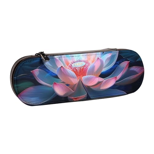 JKSEEPYN Federmäppchen und Make-up-Tasche mit Lotusblumen-Motiv, aus Leder, stilvoller Organizer für Schule, Büro und Reisen, Schwarz , Einheitsgröße, Schulranzen von JKSEEPYN