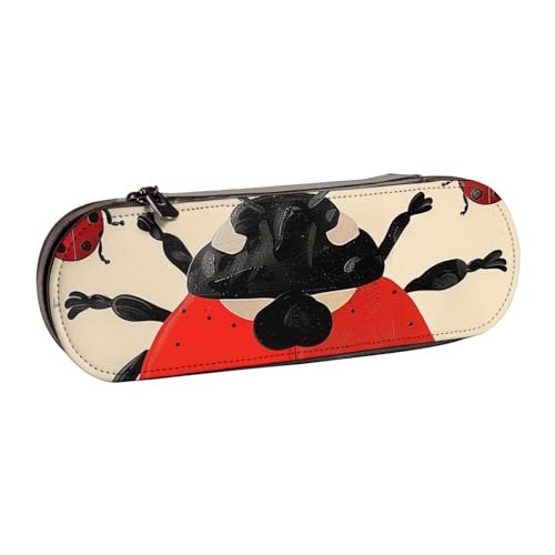 JKSEEPYN Federmäppchen und Make-up-Tasche mit Marienkäfer-Motiv, aus Leder, stilvoller Organizer für Schule, Büro und Reisen, Schwarz , Einheitsgröße, Schulranzen von JKSEEPYN
