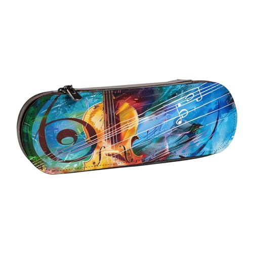 JKSEEPYN Federmäppchen und Make-up-Tasche mit Musikgitarre, aus Leder, stilvoller Organizer für Schule, Büro und Reisen, Schwarz , Einheitsgröße, Schulranzen von JKSEEPYN